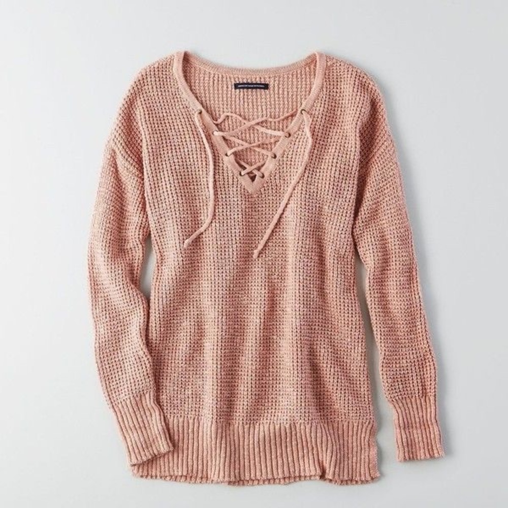 AE waffle knit lace up sweater